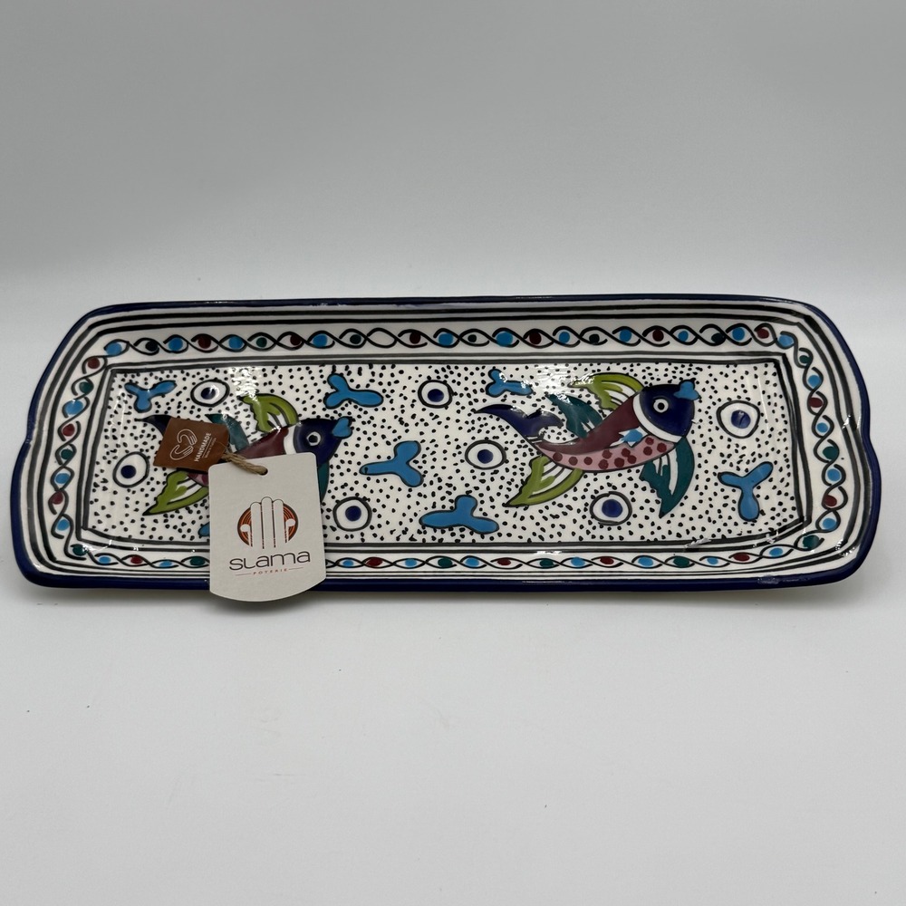 Slama Poterie Handmade Tunisian Ceramic Fish Serving Platter Rectangular Tray
